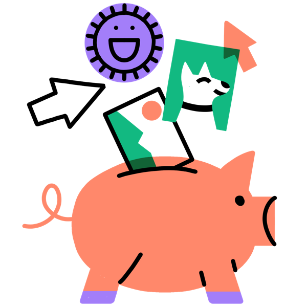 Illustration of a piggy bank collecting coins
