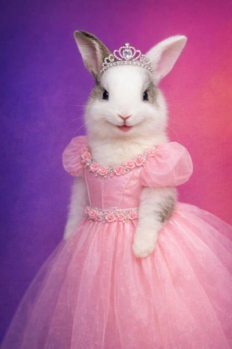 AI portrait of a rabbit in a pink princess dress