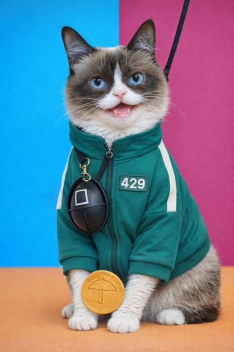 AI portrait of a cat in a green hoodie