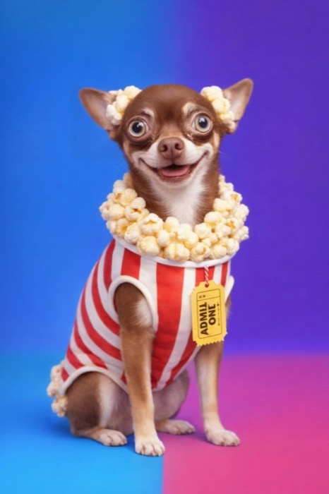 AI portrait of a chihuahua in a striped outfit