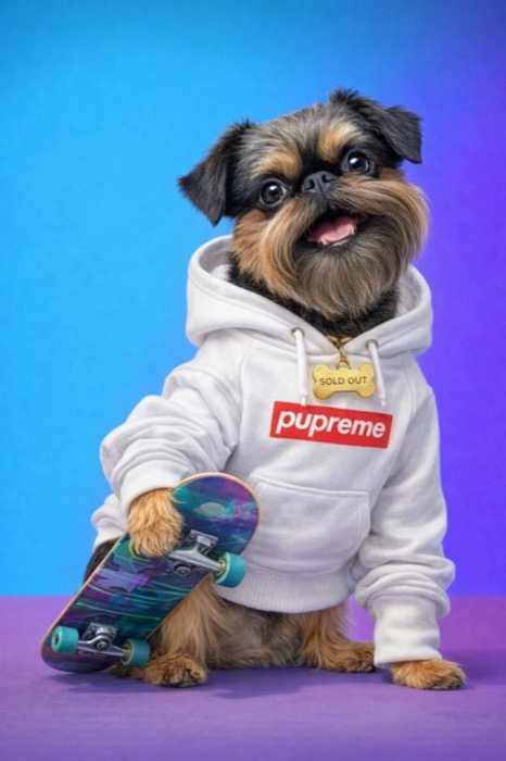 AI portrait of a dog in a white hoodie