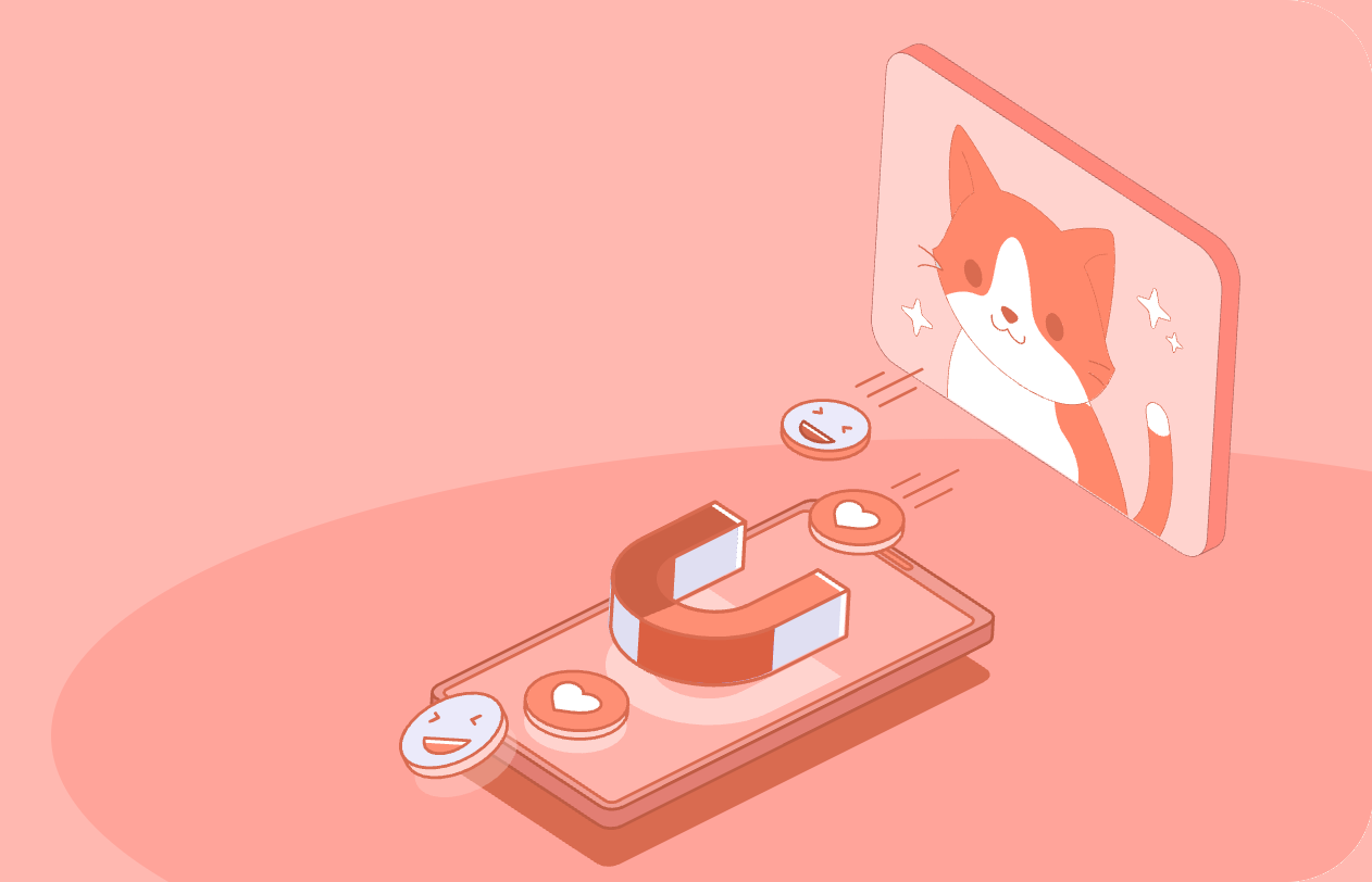 Isometric illustration of a phone showing a customer's AI pet portrait